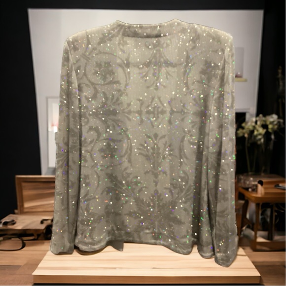 Alex Evenings Beige Paisley Shimmer Jacket, Size 10P - Picture 2 of 5